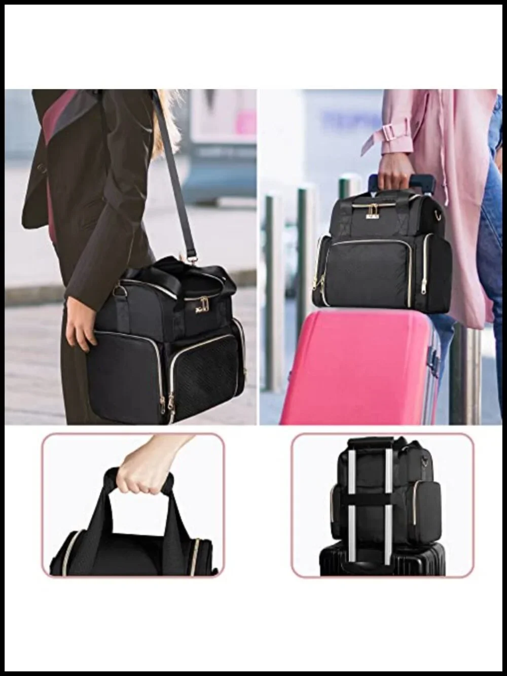 Large Double Layer Travel Makeup Organizer Bag with Brushes Storage, 3